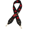Ethno-Schultergurt in Schwarz-Rot mit roten Herzmustern und goldenen Metallschnallen - Herz mit schwarzem Leder