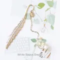 Silver feather metal bookmark with white baby's breath dried flower pendant - White Gypsophila
