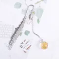 Silver feather metal bookmark with orange baby's breath flower glass ball pendant - Orange Baby's Breath