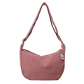 Pink corduroy crossbody bag with adjustable strap and cute white cartoon puppy charm - Pink With Pendant