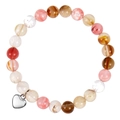Bracciale di pietre naturali zebrate rosa con ciondolo a cuore in argento lucido - Per mia nipote / Bracciale in Pietra di Anguria
