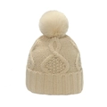 Klassische beige Strickmütze mit großem Kunstfell-Bommel und Strukturmuster für Herbst Winter - M / Beige