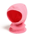 Close-up of pink knit balaclava hood showing soft ribbed texture and warm yarn detail - Pink