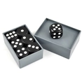 Set di 7 dadi neri con angoli arrotondati e punti bianchi in scatola di plastica - G1321 Dadi Miracolosi (Sacchetto Autosigillante)