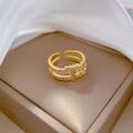 Gold plated open T-shape ring with pavé zircons on an elegant silk display background - R129 T-Shape Chain (R129) / Gold / Adjustable Open