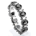 Vintage punk stainless steel wolf head bracelet with hammered honeycomb texture - Wolf Head Hammered Style (KB162580-KJX)
