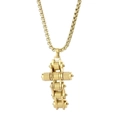 Pendente a croce catena bici dorata vintage con collana di perle quadrate da uomo - Collana Dorata (KN231325-KFC)