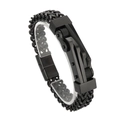 Pulsera negra de estilo hip hop para hombre en acero inoxidable con hebilla exclusiva - Negro (KB164181-KFC)