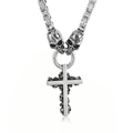 Polished silver stainless steel cross necklace featuring skull details on a white background - Steel Color Skull Cross Style (KN199266-Z)