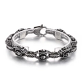 Retro punk skull bracelet in oxidized titanium steel with detailed Celtic knot patterns - Vintage Silver Skull Relief Style (KB155874-KJX)