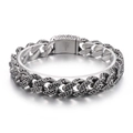 Rugged 316L stainless steel chain bracelet with hammered texture and vintage silver finish - Retro Spotted Hammered Style (KB156936-KJX)
