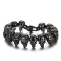 Men's hip hop skull bracelet in black stainless steel finish with secure clasp - Black (KB151749-JX)