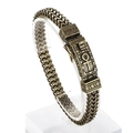 Pulsera de acero trenzado de doble fila para hombre con hebilla de cruz Ankh bronce - Estilo Ankh Vintage (KB155285-KJX) / Oro Antiguo / 22cm