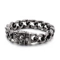 Vintage 304 stainless steel chain bracelet featuring skull buckle and floral carvings - Skull Style (KB123642-BDJX) / 21cm