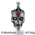 Silver skull pendant with red gemstone crown, stainless steel, 68x40mm, 83g weight - Crown Skull with Red Gem (KP82813-BDJX)