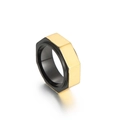 Industrieller Sechskant-Ring in gebürstetem 18K Gold und mattem schwarzem Edelstahl-Finish - US 7 / Schwarz & Gold