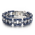 Bracelet chaîne de vélo en acier inoxydable bleu et argent avec fermoir pliant sûr - Bleu (KB44590-D)