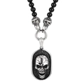 Gothic schedel hanger ketting met zwarte agaat kralen en retro roestvrijstalen details - Ovale Stijl met Strass (KN230595-K)