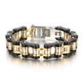 Industrielles Hip-Hop-Fahrradkettenarmband für Herren in Schwarz, Gold und Silberstahl - Schwarz Gold Silber (KB42361-D) / 22cm