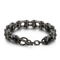 Bracciale a catena da bici in acciaio inossidabile nero opaco con chiusura a barra - Stile Catena da Bicicletta con Chiusura a T Nera (KB51874-D)