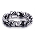 Bracciale punk da uomo in acciaio inossidabile argento con maglie a teschio nero - Stile Triangolo Argento (KB93169-BD)