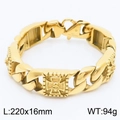 Bracciale da uomo a catena con teschio dorato, lunghezza 220mm e larghezza 16mm - Stile Quadrato Oro (KB163678-JX)