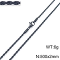 Black stainless steel twisted rope chain necklace 500x2mm with lobster clasp and 6g weight - 2mm / 50cm / Black