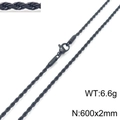 Chaîne corde en acier inoxydable plaqué noir 600x2mm avec fermoir mousqueton robuste - 2mm 60cm (KN228806-Z)