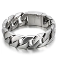 Bracciale da uomo a maglia cubana argento lucido in acciaio 316L con chiusura robusta - Acciaio Lucido (KB46545-D)