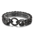Black stainless steel Byzantine chain bracelet with dual skull motifs and ring clasp - Black (KB161107-KFC)
