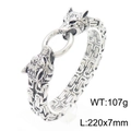 Bracciale a catena con doppia testa di lupo da uomo in argento antico, 220x7mm - 22cm / Argento (KB161755-KFC)