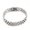 Macro view of polished silver stainless steel links and clasp on a metal watch band - Silver Bracelet (KB71937-K)