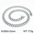 Silver cuban link chain for men in stainless steel, dimensions 650x12mm, 172g weight - Steel Color Necklace (KN202876-KFC) / 65cm x 1.2cm