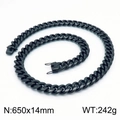 Black 14mm thick Cuban link chain necklace in stainless steel, 650mm length for men - Black Necklace (KN202879-KFC) / 65cm x 1.4cm