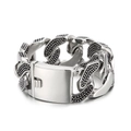 Mens silver stainless steel chunky Cuban chain bracelet with black dotted textured links - Spotted Thick Cuban Bracelet (KB161743)