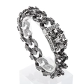 Men's vintage punk wolf head bracelet with antique silver scale texture links - Wolf Head Style