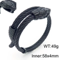 Black stainless steel cable snake bracelet with detailed head and dimensions - Double Layer Black (KB157312-KFC)