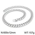 Bracciale a catena cubana in acciaio inossidabile argento lucido 12mm largo 600mm - Collana d'Argento (KN199922-KFC)