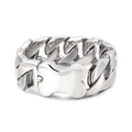Punk style Cuban chain ring with a polished silver bone buckle design for men - Silver Polished Finish 24mm 21cm (KB157502)