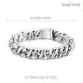 Pulsera de cadena barbada para hombre en acero inoxidable 316L de 225x14mm plata - Estilo de Cadena Barbada (KB152113-KJX) / Color Acero