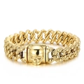 Bracciale cubano da uomo vintage gotico con teschi dorati e finitura lucida a specchio - Oro