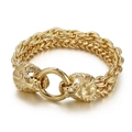 Bracciale da uomo con testa di leone e catena intrecciata in acciaio dorato - Oro