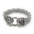 Bracciale da uomo con testa di leone retrò in acciaio inossidabile e maglia a spiga doppia - Color Acciaio