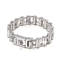 Silver punk skull bicycle chain bracelet in stainless steel with mechanical link texture - Single Skull Knurled Chain Style (KB77410-BD)