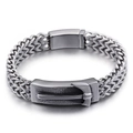 Retro stainless steel men's woven bracelet with vintage silver finish and matte clasp - Steel Color (KB91304-BD)