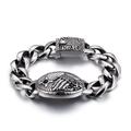 Men's retro gothic cross bracelet with black zircon in vintage silver stainless steel - Retro Cross Black Zircon Curved Plate Style (KB80848-BD)