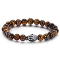 Tiger eye beaded bracelet with vintage Buddha head charm in high polish finish - Tiger Eye Silver Buddha Head Style (KB60924-BD)