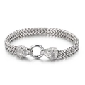 Men's hip hop silver double wolf head stainless steel braided link chain bracelet - Silver Wolf Head Style (KB151775-KFC) / Silver