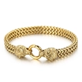 Golden double wolf head titanium steel bracelet with wheat link chain and ring clasp - Gold Wolf Head Style (KB151774-KFC) / Gold