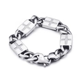 Punk silver curb chain bracelet with rhinestone cross charms and large lobster clasp - Silver (Steel)